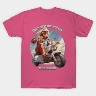 "They See Me Rollin', They Hatin' Funny Retro Hippy on a Scooter T-Shirt